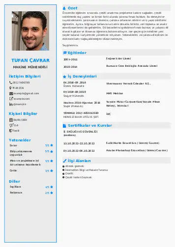 Makine Mühendisi Cv Örnekleri cv indir